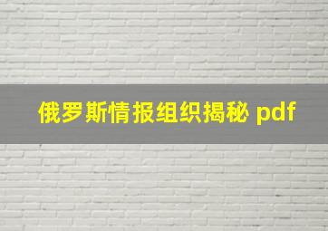 俄罗斯情报组织揭秘 pdf